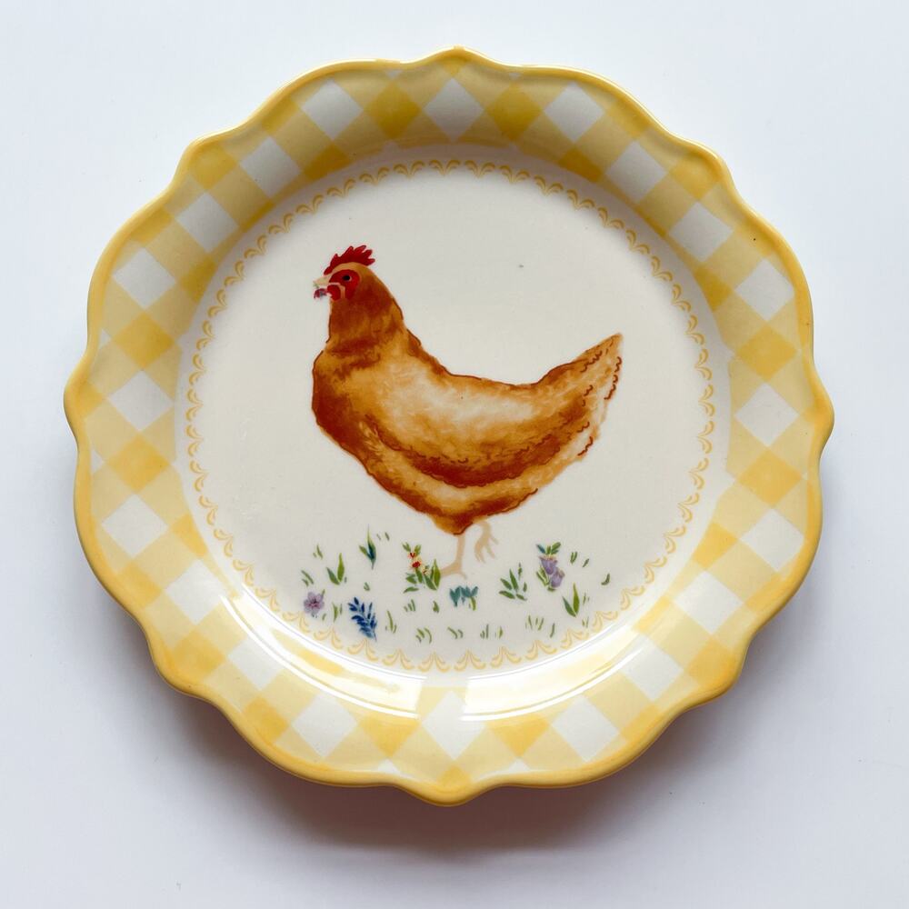 The Pioneer Woman Yellow Gingham with Chicken Appetizer Plate 7"